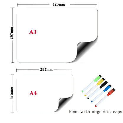 A3 + A4 Magnetic Dry Erase Board Set – Flexible Refrigerator Whiteboard with Markers
