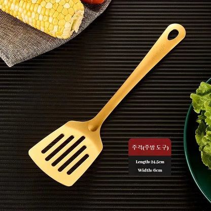 طقم أدوات مائدة كوري مكون من 6 قطع، مصنوع من الفولاذ المقاوم للصدأ، يتضمن ملاعق ذهبية، مناسب للطبخ المنزلي. 