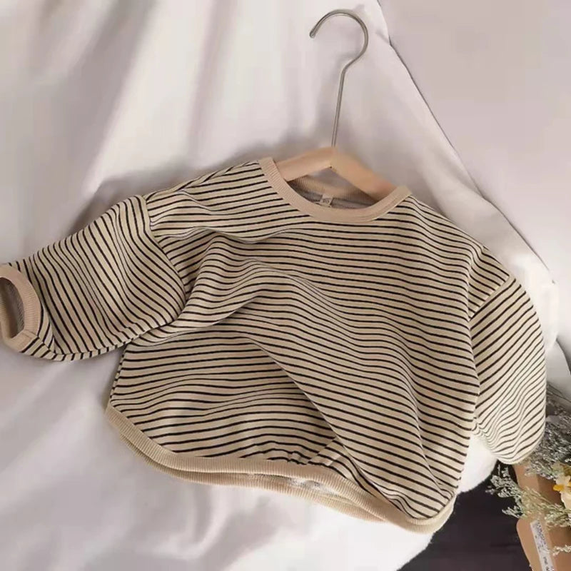 ملابس أطفال قطنية من لاوادكا، تيشيرتات بأكمام طويلة مخططة، تيشيرتات أطفال للأولاد والبنات، تيشيرتات كاجوال للأطفال، مناسبة لفصلي الخريف والربيع، مقاسات من 1 إلى 8 سنوات 