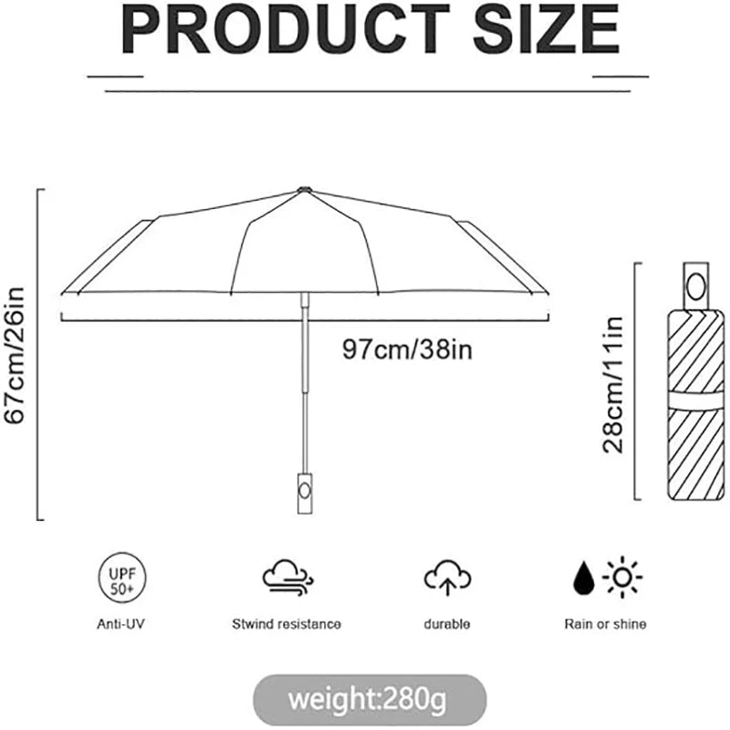 8-Rib Automatic Folding Umbrella – Windproof Compact Umbrella with UV Protection for Sun & Rain