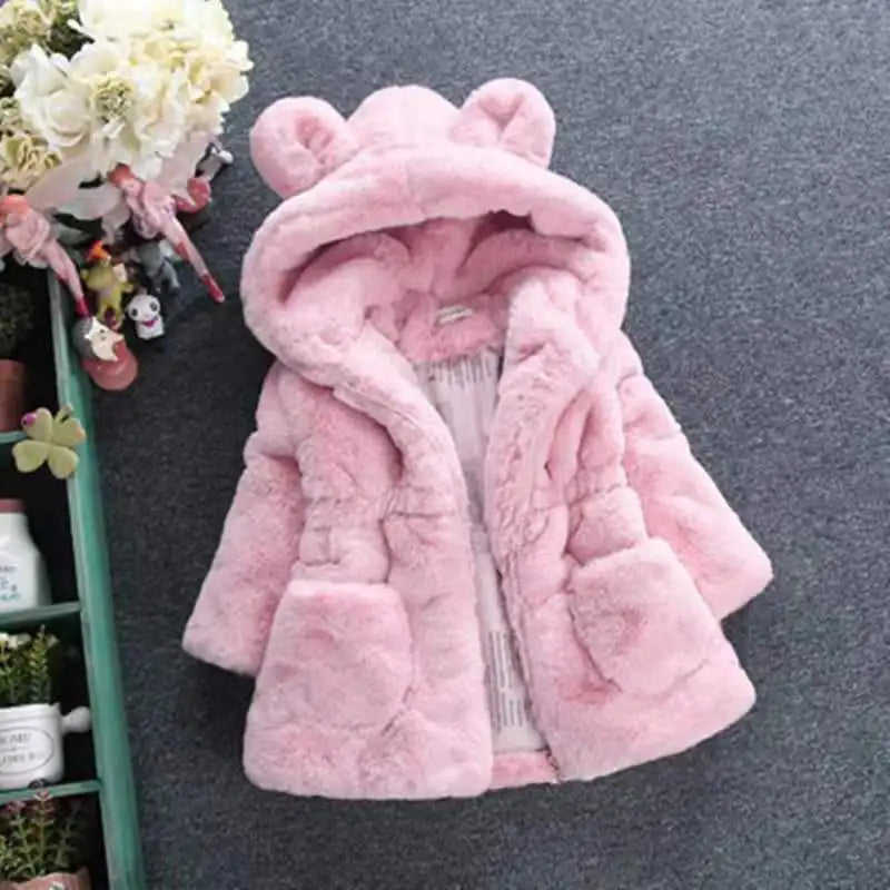Faux Fur Winter Jacket – Thick Hooded Coat for Baby Girls & Toddlers