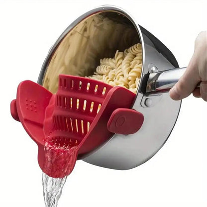 1Pc Clip-On Pot Strainer – Adjustable Silicone Strainer for Pots, Pans & Bowls