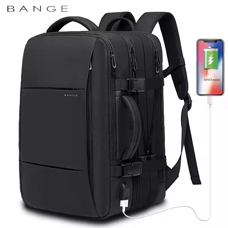 BANGE Expandable Business Laptop Backpack – Large Capacity Waterproof USB Travel Bag for 17.3” Laptop