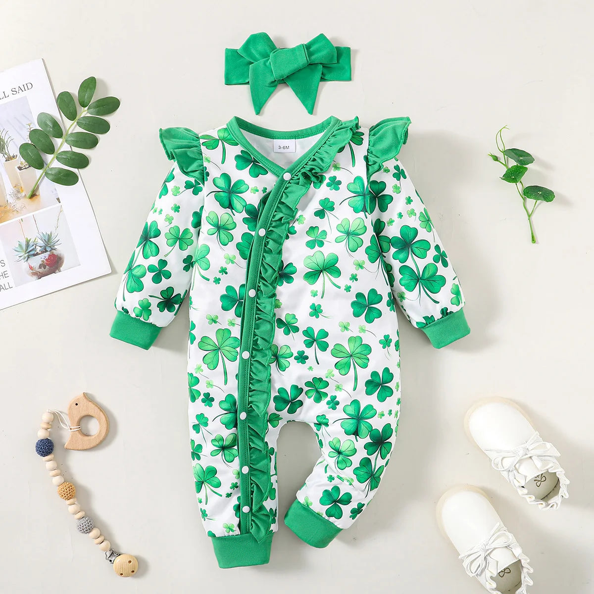 Bear Print Baby Romper – Soft Long Sleeve Winter Jumpsuit for Infants
