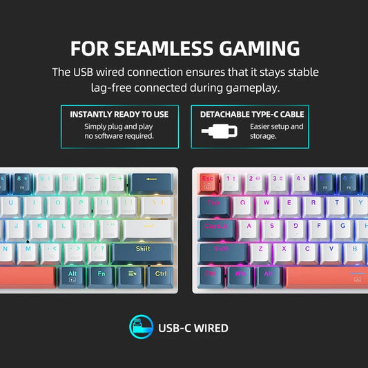 Machenike K500-B61 Mini Mechanical Keyboard – 60% Wired Hot-Swappable RGB Backlit Gaming Keyboard with 61 Keys