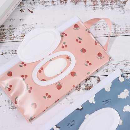 حقيبة مناديل مبللة من مادة EVA - حقيبة محمولة لمناديل الأطفال المبللة مع غطاء قلاب وحافظة بحزام كبس