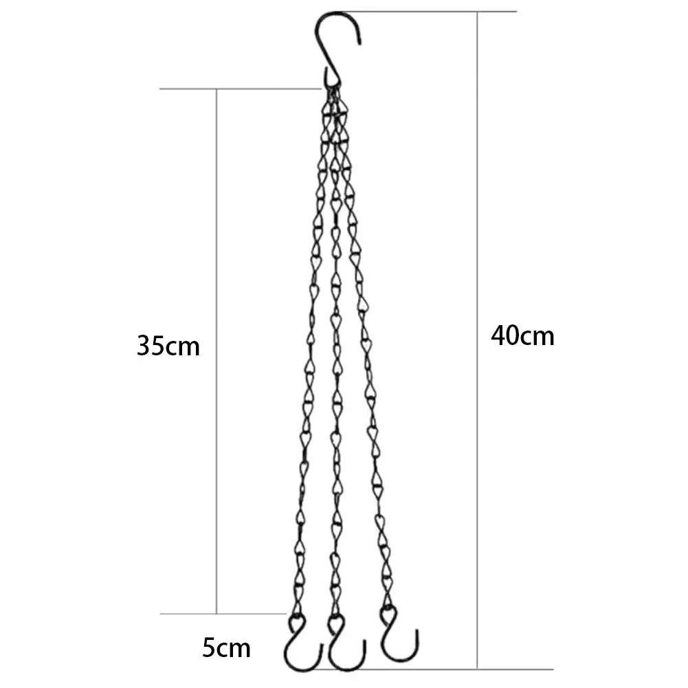 40cm Iron Hanging Chain with 3 Hooks – Heavy-Duty Planter Chain for Hanging Baskets & Garden Decor
