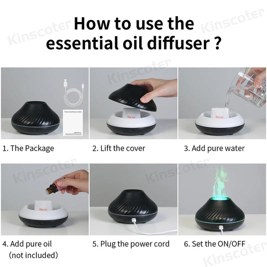 Kinscoter Volcanic Flame Aroma Diffuser – 130ml Essential Oil Diffuser & USB Humidifier with Night Light