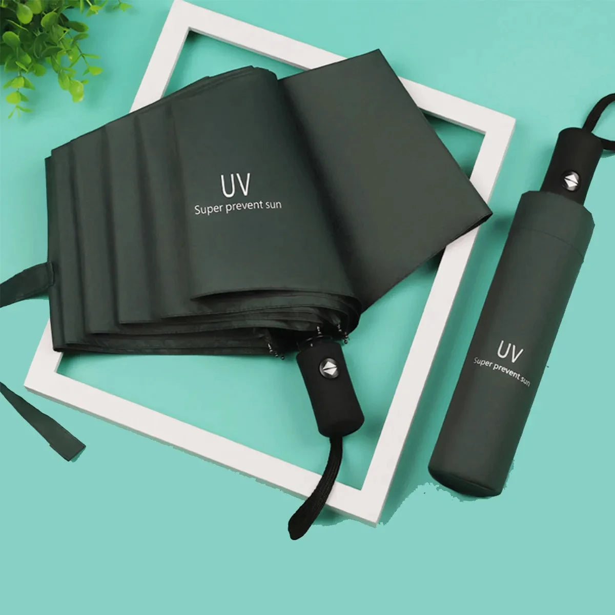 8-Rib Automatic Folding Umbrella – Windproof Compact Umbrella with UV Protection for Sun & Rain