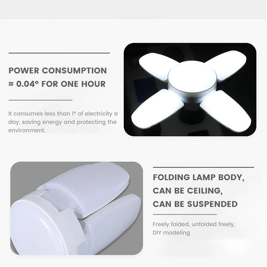 E27 Fan Shape Foldable 28W LED Bulb AC220V/110V Deformation for Home Ceiling Lights Warehouse and Garage White Leaf Light 6500K