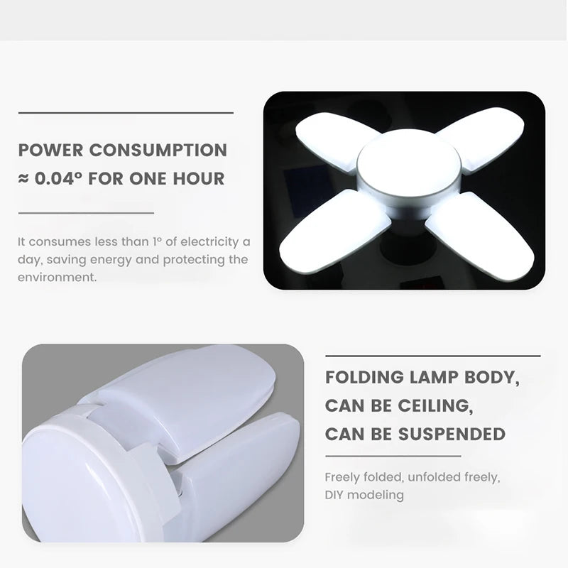 E27 Fan Shape Foldable 28W LED Bulb AC220V/110V Deformation for Home Ceiling Lights Warehouse and Garage White Leaf Light 6500K