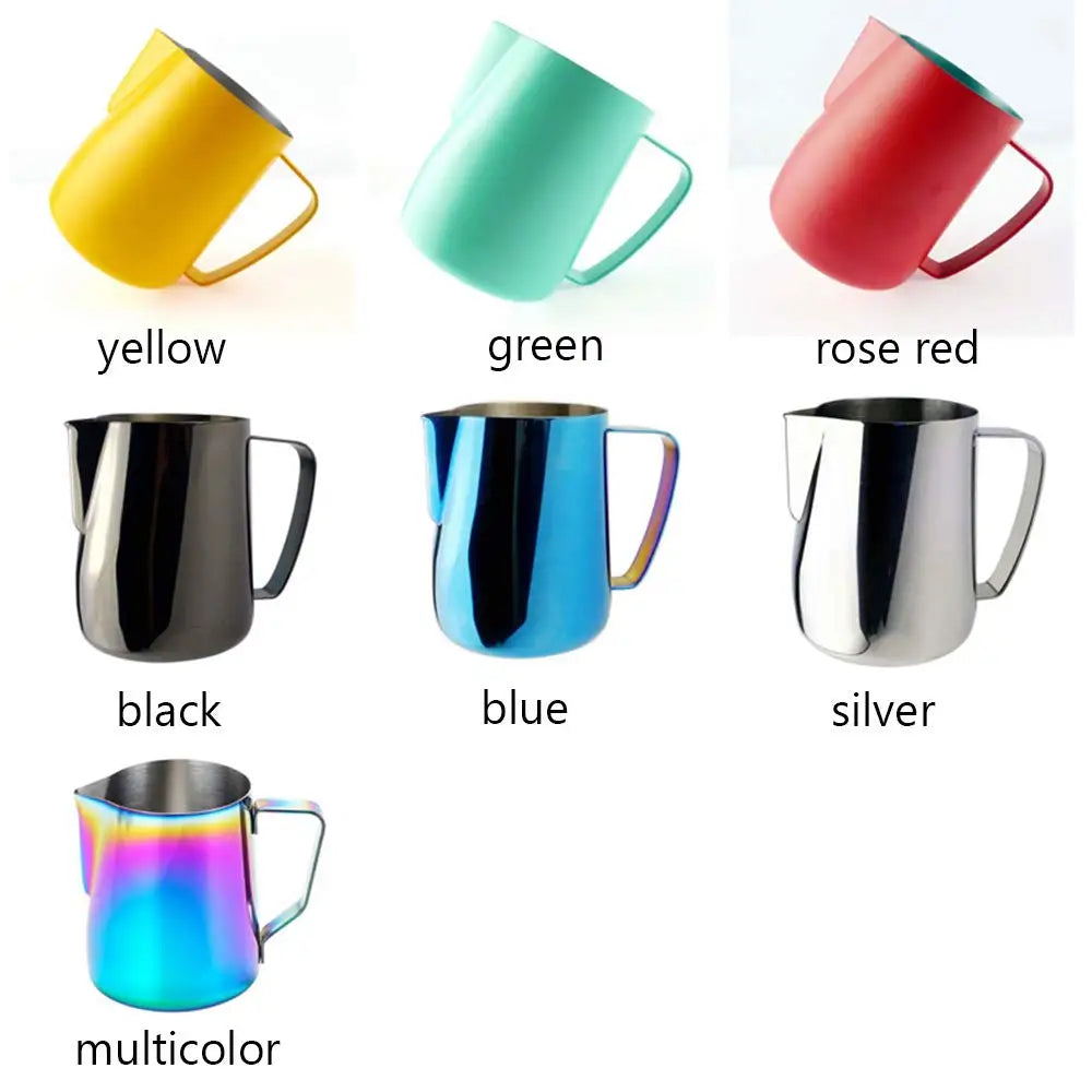 إبريق تبخير الحليب والقهوة، مصنوع من الفولاذ المقاوم للصدأ غير اللاصق، مزين برسومات زهور، مثالي للقهوة والكابتشينو وفن اللاتيه. 