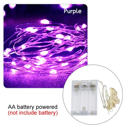 سلسلة أضواء زينة LED من أسلاك نحاسية تعمل بالبطارية - مقاومة للماء من 2 إلى 10 أمتار - مثالية لتزيين حفلات الزفاف وأعياد الميلاد