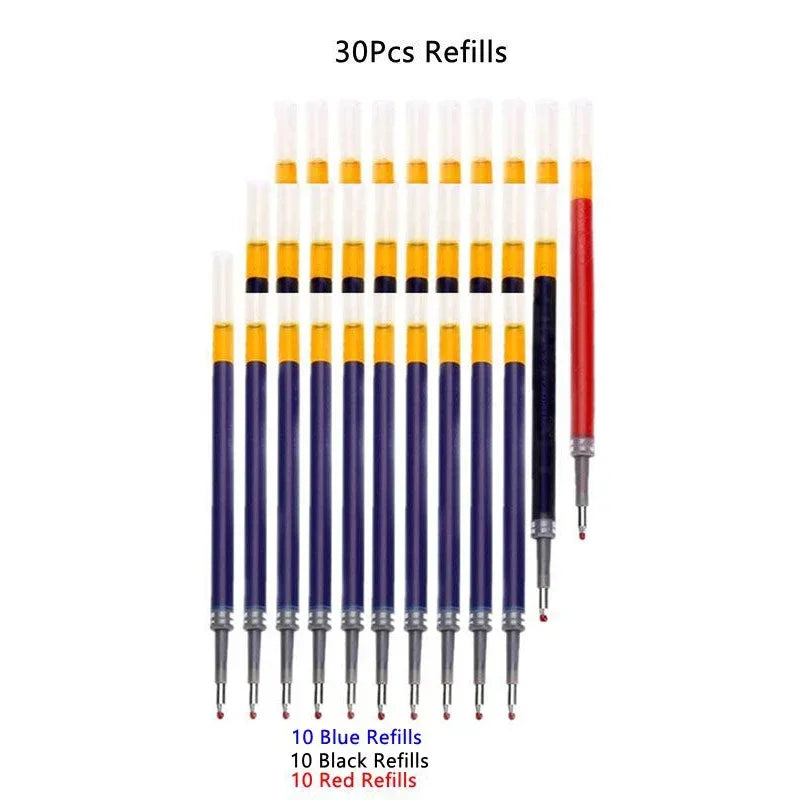 13/30pcs Retractable Gel Pens Set – Black, Red & Blue Ink Ballpoint Pens for School & Office Writing