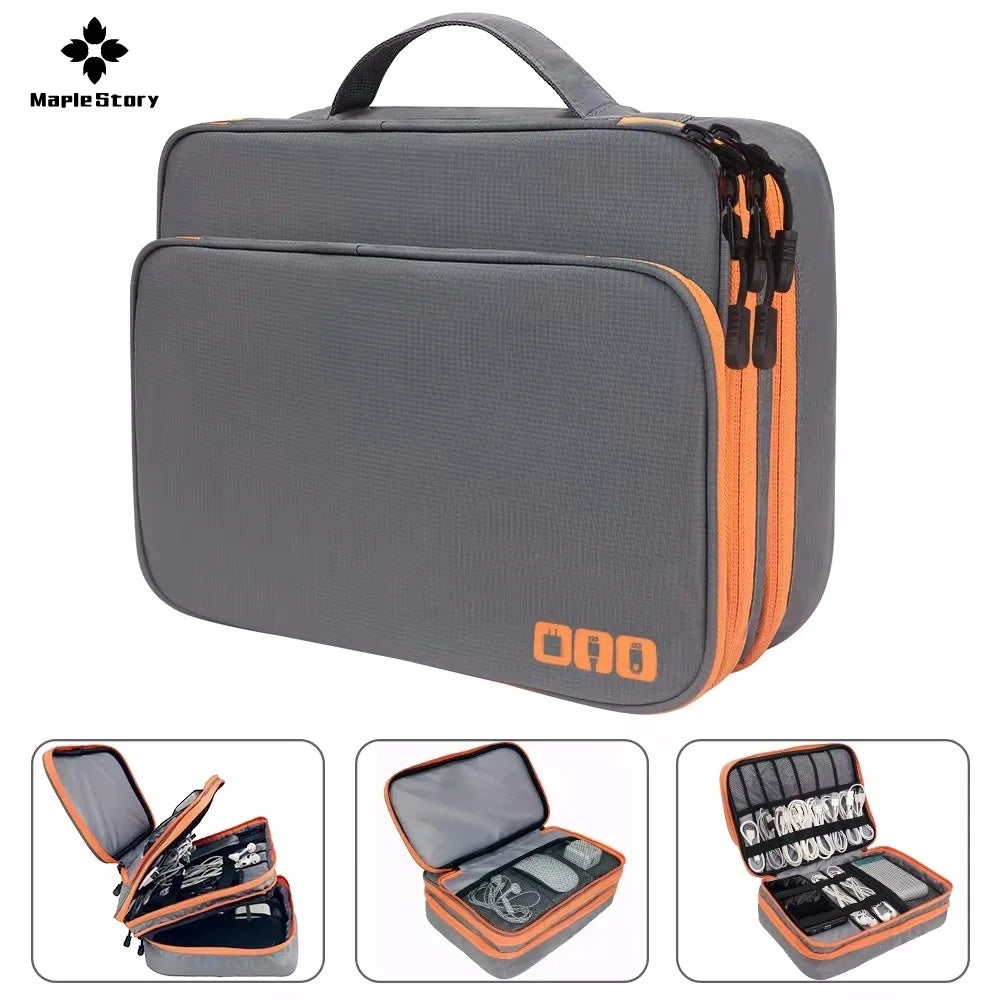 Multi-Layer Cable Storage Bag – Portable Electronic Accessories Organizer Case for iPad Cable & Charger, XL Size 30x23x10cm