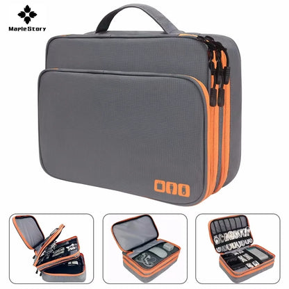 Multi-Layer Cable Storage Bag – Portable Electronic Accessories Organizer Case for iPad Cable & Charger, XL Size 30x23x10cm