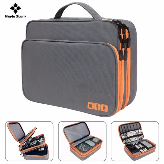 Multi-Layer Cable Storage Bag – Portable Electronic Accessories Organizer Case for iPad Cable & Charger, XL Size 30x23x10cm