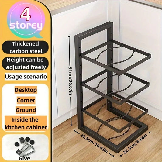 Adjustable Stainless Steel Pot Rack Organizer – Multi-Layer Kitchen Pan & Lid Storage Stand