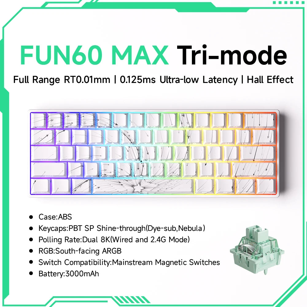 Akko MonsGeek FUN60 Mechanical Keyboard – 60% Compact Gaming Keyboard with Magnetic Switch & ARGB Lighting