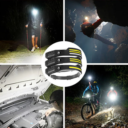 COB LED Sensor Head Lamp Induction Headlamp Built-in Battery Flashlight USB Rechargeable Head Torch 5 Lighting Modes Headlight