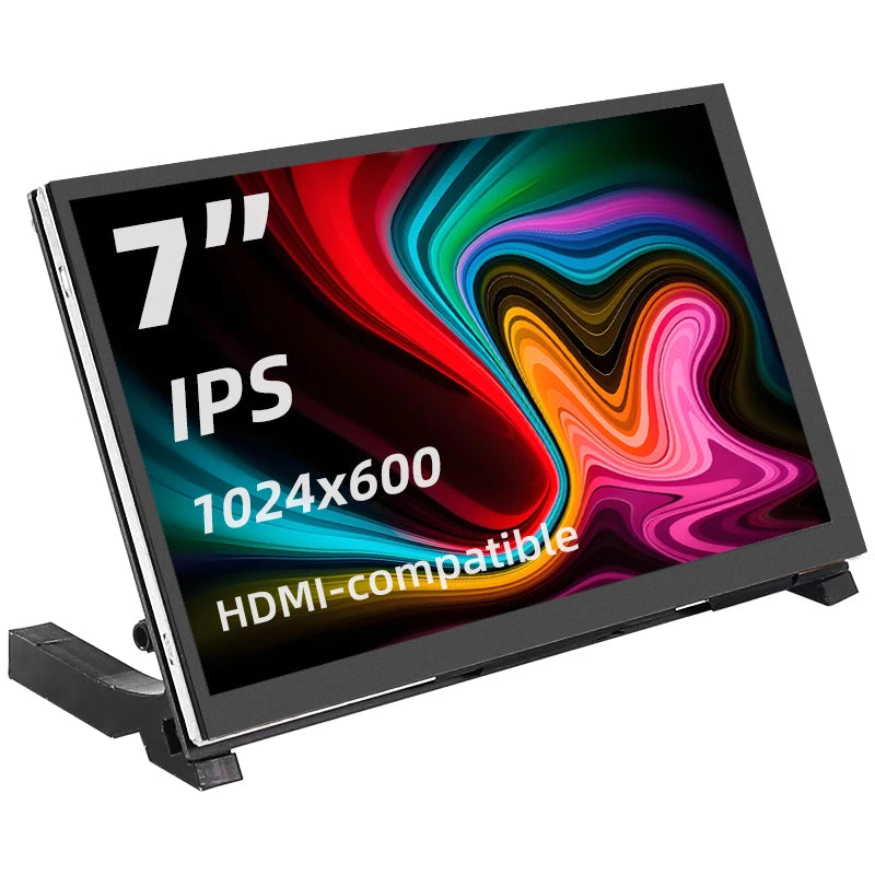7 Inch Portable Display IPS LCD Capacitive Touch Screen 1024x600 Monitor Optional Speakers for Raspberry Pi 5 4B 3B+ Laptop PC