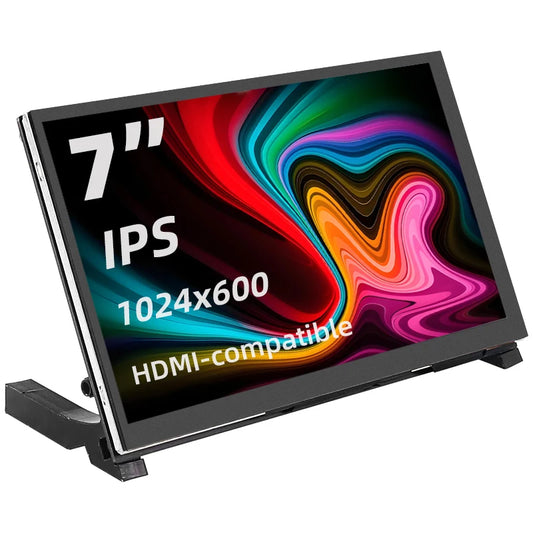 7 Inch Portable Display IPS LCD Capacitive Touch Screen 1024x600 Monitor Optional Speakers for Raspberry Pi 5 4B 3B+ Laptop PC