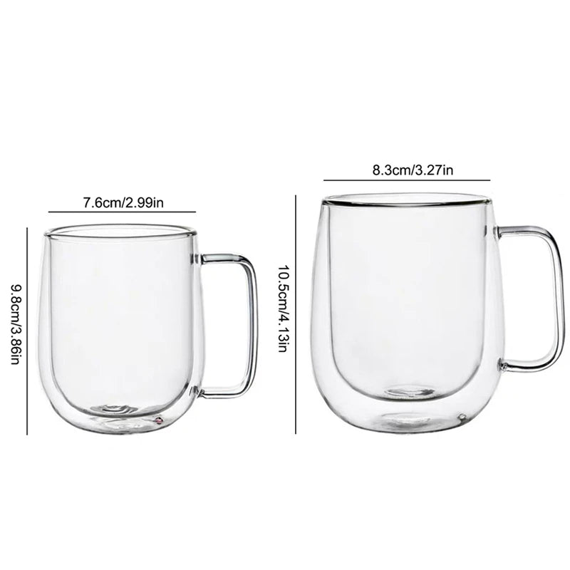 150-350ml Heat Resistant Double Wall Borosilicate Glass Coffee Mug with Handle – Insulated Clear Glass Cup for Milk, Water & Hot Drinks, Perfect Gift