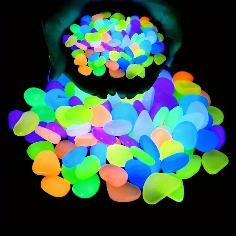 100Pcs Glow-in-the-Dark Garden Pebbles – Luminous Decorative Stones for Pathways, Patios, Aquariums & Landscaping