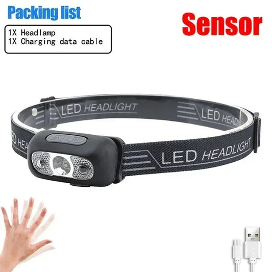 Mini LED Sensor Headlamp – Rechargeable Waterproof Torch for Night Fishing, Hiking, Camping & Cycling