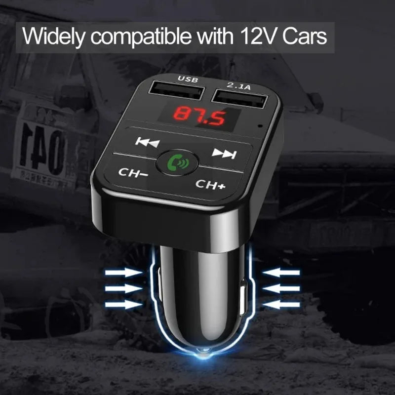 VIKEFON Car Bluetooth 5.0 FM Transmitter Receiver TF Handsfree Car Kit 2.1A Dual USB Car Charger Audio Wireless Car Adapter