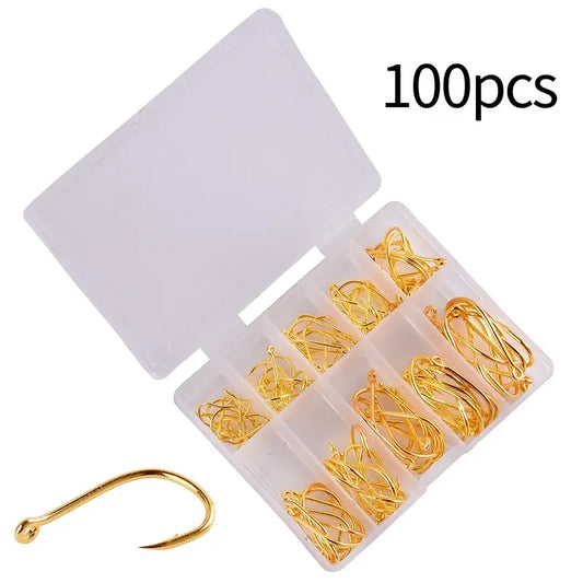 100Pcs High Carbon Steel Fishing Hooks Set – Assorted Barbed Carp Hooks for Fly & Jig Fishing