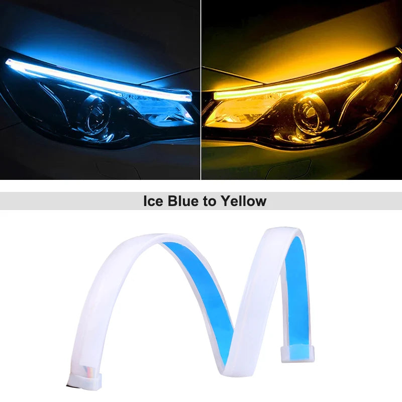 12V LED DRL Car Daytime Running Light Flexible Waterproof Strip Auto Headlights White Turn Signal Brake Flow Lights Car Styling