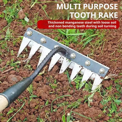 5/6/7/8 Teeth Carbon Steel Garden Rake – Heavy Duty Soil Loosening & Weeding Tool