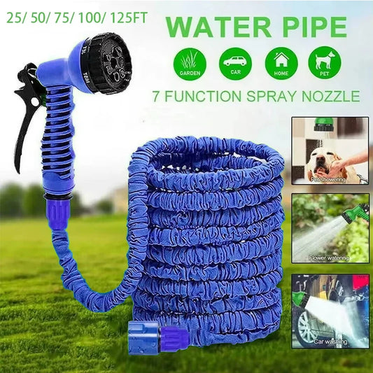 Expandable Garden Hose with 7 Spray Functions – High-Pressure Watering Hose with Nozzle for Car Wash, Pets, and Home Garden Use