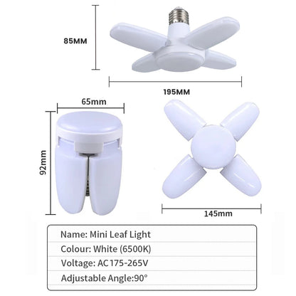 E27 Fan Shape Foldable 28W LED Bulb AC220V/110V Deformation for Home Ceiling Lights Warehouse and Garage White Leaf Light 6500K