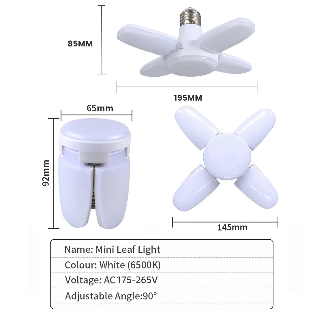 E27 Fan Shape Foldable 28W LED Bulb AC220V/110V Deformation for Home Ceiling Lights Warehouse and Garage White Leaf Light 6500K