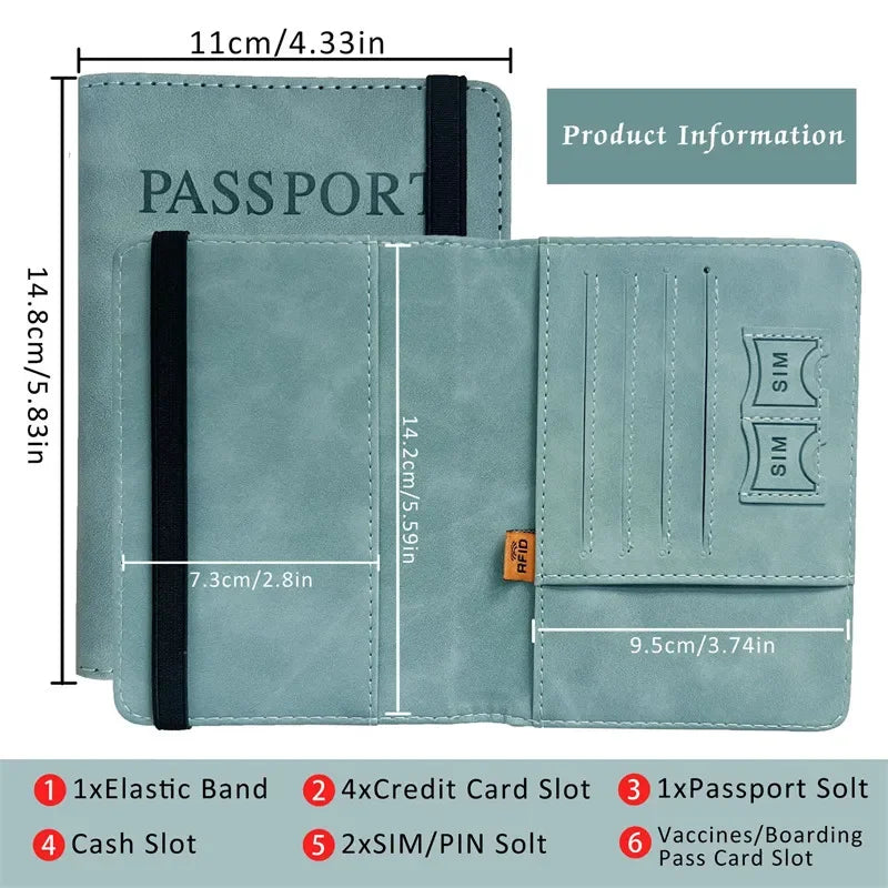 RFID Vintage Business Passport Holder – Multi-Function PU Leather Wallet for Travel
