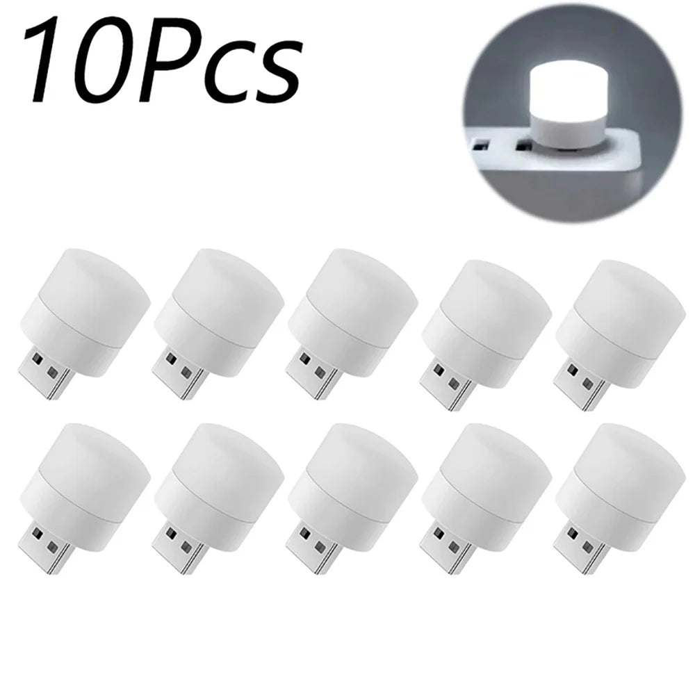 1/10Pcs Mini USB Night Light Warm White Eye Protection Book Reading Light USB Plug Computer Mobile Power Charging LED Night Lamp