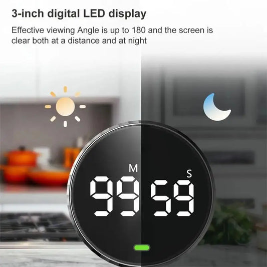 Magnetic LED Digital Kitchen Timer – Silent Countdown Clock with Rotary Control for Cooking, Study & Self-Discipline