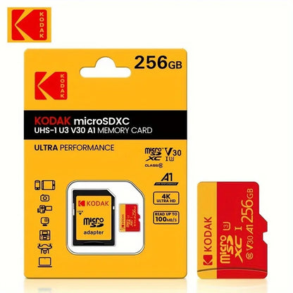 Kodak High-Speed Micro SD Card U3 Class 10 – Up to 100MB/s TF Memory Card with Adapter, Available in 32GB, 64GB, 128GB, 256GB