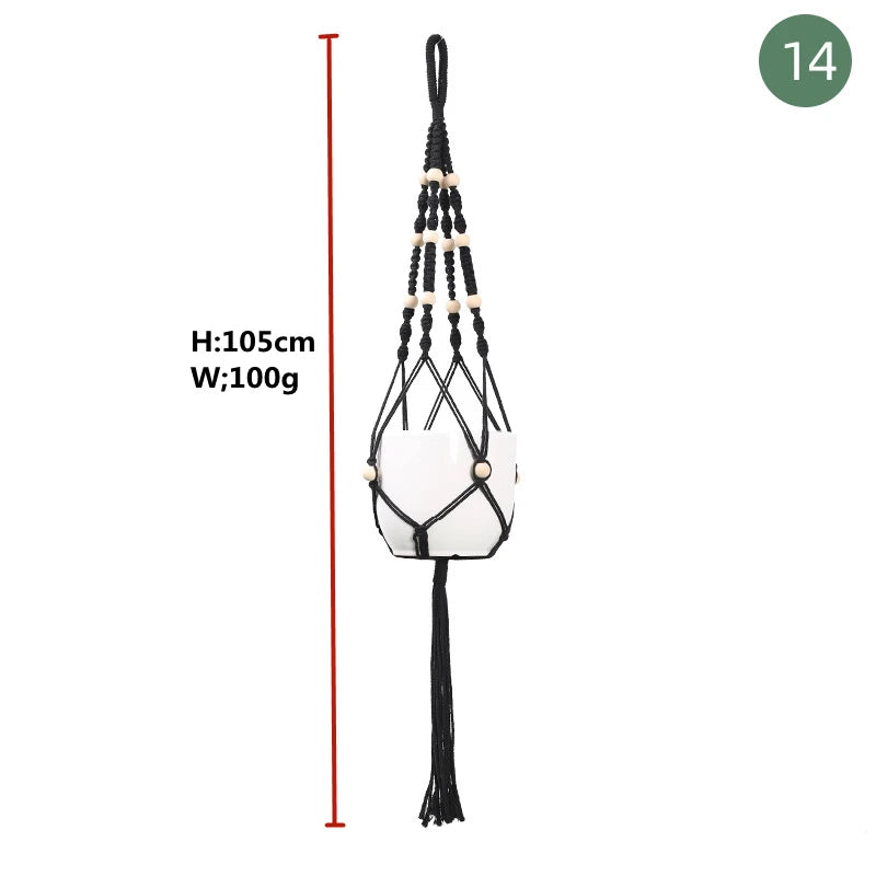 سلال معلقة للنباتات مصنوعة يدويًا من المكرمية، حامل لأصص الزهور، زينة معلقة للشرفة، حبل رفع معقود، لوازم منزلية وحدائق. 