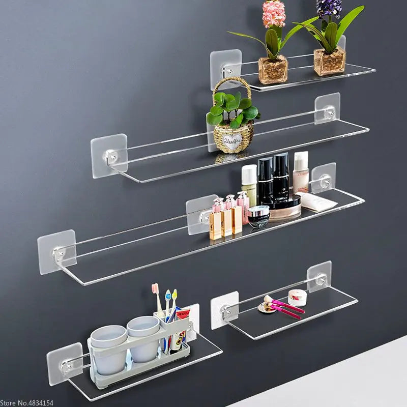 Clear Acrylic Floating Shelf Wall Mounted Organizer – Thick Transparent Display Ledge for Bathroom, Kitchen, Bedroom (20-50cm)