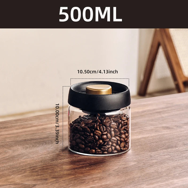 Vacuum Sealed Glass Jar – Coffee Bean & Food Storage Bottle with Silicone Seal for Freshness