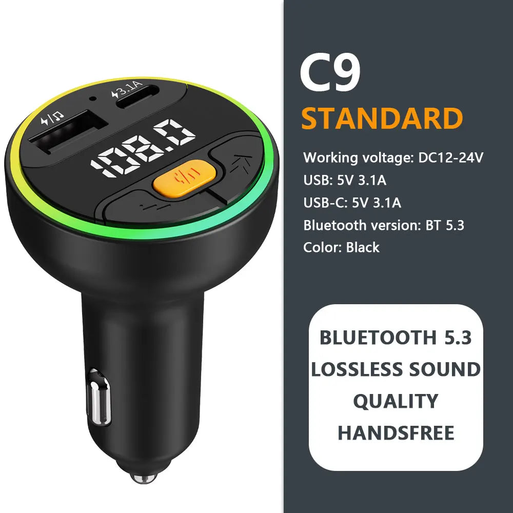 Bluetooth 5.3 FM Transmitter Handsfree Car AUX Radio Modulator MP3 Player with 22.5W & PD30W Fast Charge Adapter Car Accessories