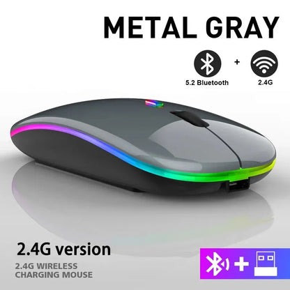 Wireless Mouse Rechargeable Silent LED Backlit Mice PC Laptop Computer Mous 2.4Ghz Receiver Bluetooth Dual Mode Optical Mice
