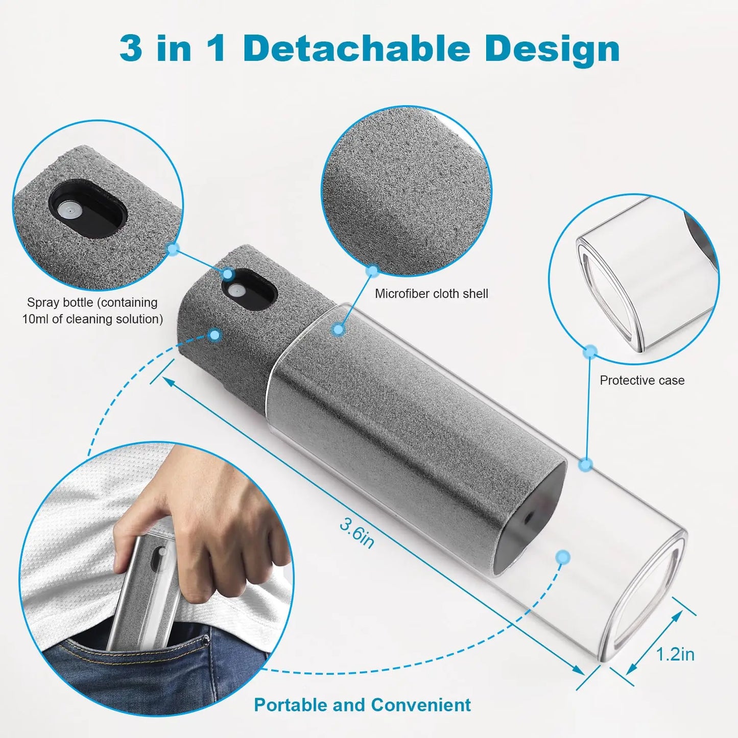 3-in-1 Screen Cleaner – Touchscreen Mist Spray with Microfiber Cloth & Portable Fingerprint-Proof Bottle