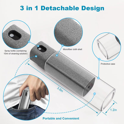 3-in-1 Screen Cleaner – Touchscreen Mist Spray with Microfiber Cloth & Portable Fingerprint-Proof Bottle