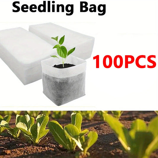100PCS Biodegradable Seed Nursery Bags – Non-Woven Grow Bags for Plants, Seedlings & Garden Transplants