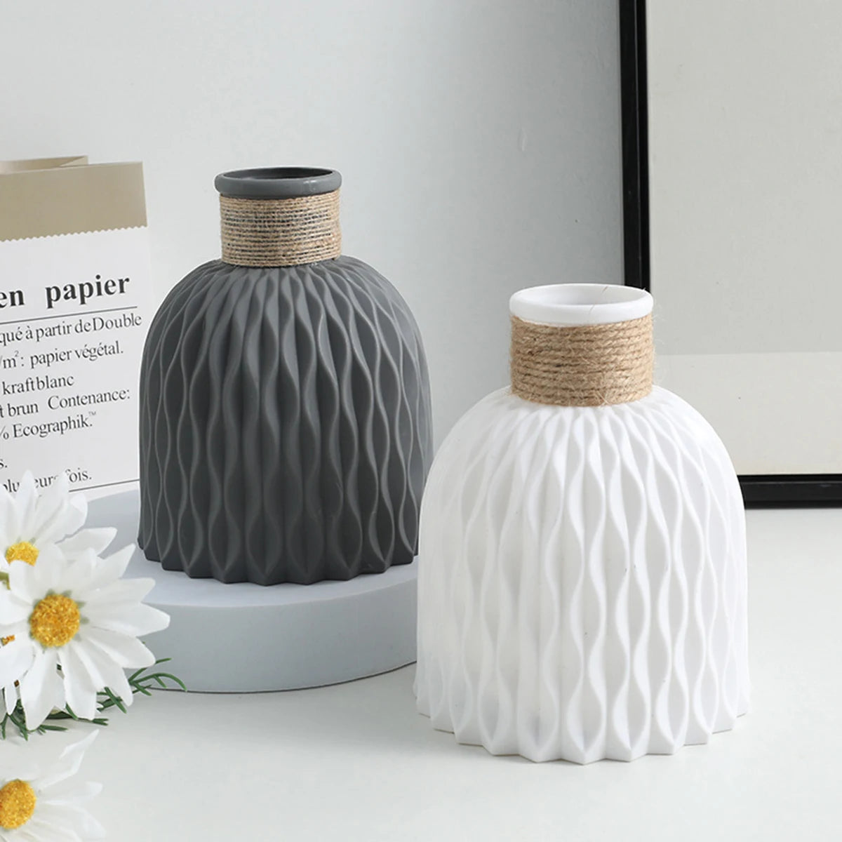 Modern Wave Ripple Plastic Vase – Nordic Flower Pot for Desktop or Table Decoration