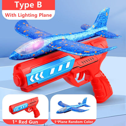 12.2" LED Foam Airplane Launcher Toy – Outdoor Flying Glider Catapult Gun for Kids Boys Birthday Gift